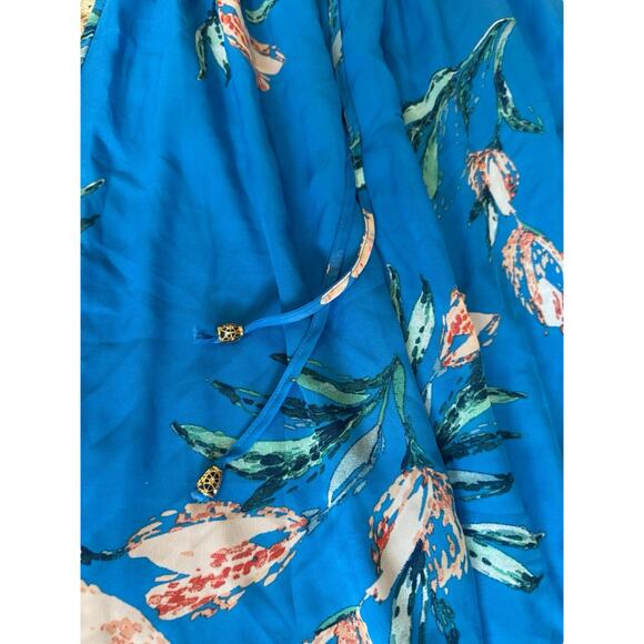 Jodi Kristopher Blue Floral Maxi Dress M Off Shoulder Flutter Sleeve Boho Summer - Picture 4 of 7